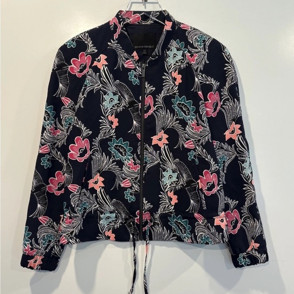 Banana Bird Floral Print‎ Drapery Bomber Jacket Womens Size XS (1003) - Picture 2 of 5